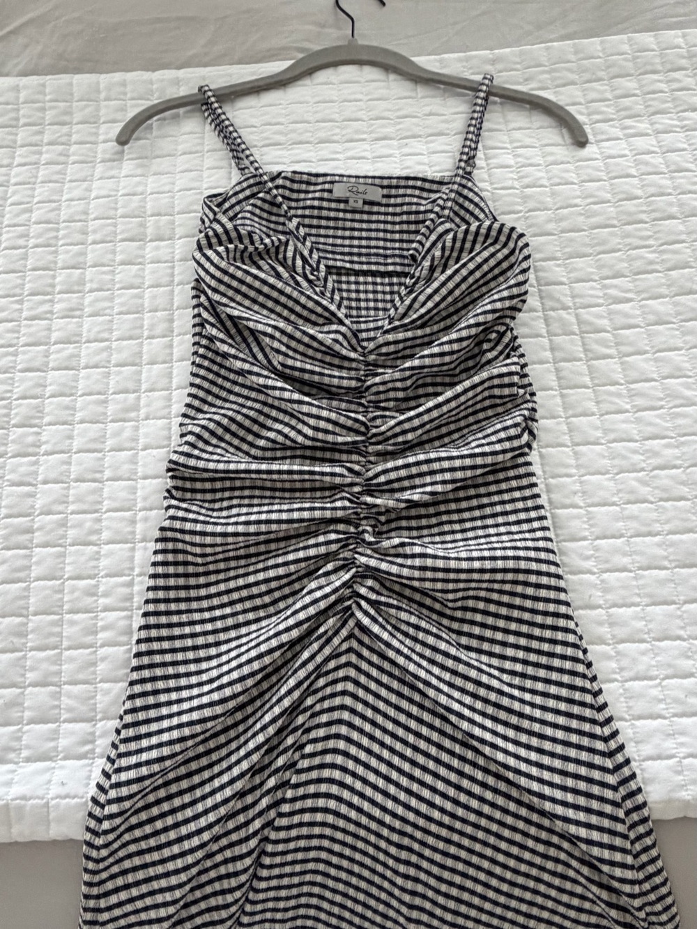 Rails Black and White Gingham Ruched Midi Dress
